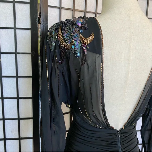 80'S CASADEI Ruched Beaded & Sequined Party Dress Size 4 - Picture 7 of 15